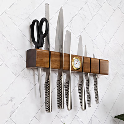 Porteur de couteau magnétique en bois multifonctionnel avec thermomètre et hygromètre 325x55x50mm