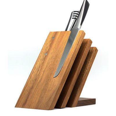 Logo personnalisé Porte-bloc de couteau magnétique pour cuisine en bois durable