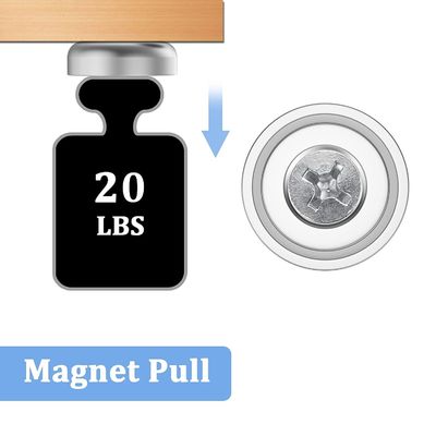 D20 MM 20lbs NdFeB Pot Magnet avec trou anti-enfoncement Hauteur totale H 7,2 mm Trou d1 4,5 mm
