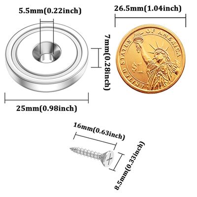Super puissance 25mm Magnet de tasse avec contre-enfoncement Forteur du trou approximativement 19kg For d1 5,5 mm