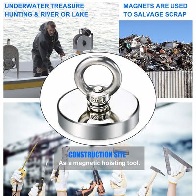 Magnet de pêche au néodyme à récupération de traction de 120 kg avec tolérance précise /-1% et boulon à corde