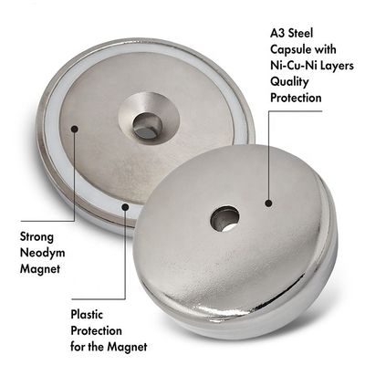 75 kg de force de néodyme NdFeB Magnet à pot peu profond avec trou de montage anti-enfoncement D48x10.8mm