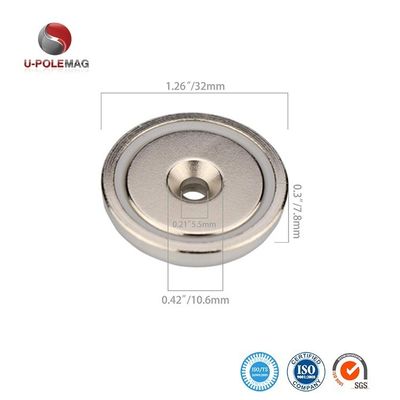 75 kg de force de néodyme NdFeB Magnet à pot peu profond avec trou de montage anti-enfoncement D48x10.8mm