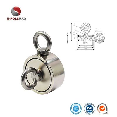 D75mm 200 kg Force de traction Double face ronde Forte Magnétique Réscue de la pêche Kit Magnéte avec crochet