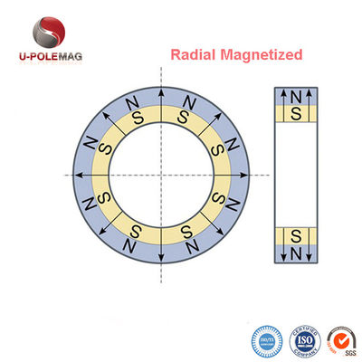 Magnéte radial magnétisé en néodyme à gros anneaux recouvert d'or pour les applications industrielles