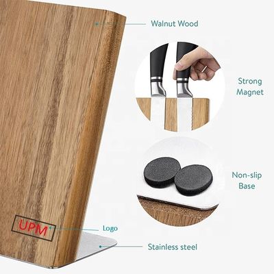 Organiseur de couteau magnétique en bois d'acacia bloc universel pour couteaux ciseaux 235x110x35mm
