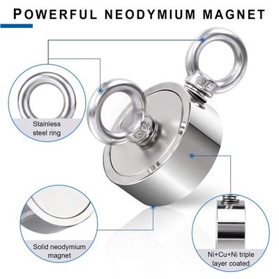Rings de levage doubles personnalisés 400 kg aimant de pêche à double face néodyme pour emballage de boîtes à outils