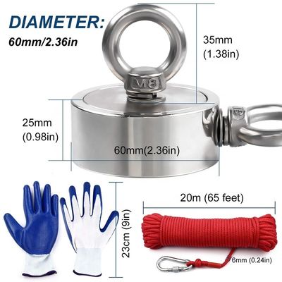 Rings de levage doubles personnalisés 400 kg aimant de pêche à double face néodyme pour emballage de boîtes à outils