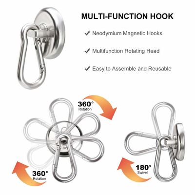 Neodymium Round Magnetic Snap Hook avec porte-clés en carabiner et tolérance élevée ±1 mm