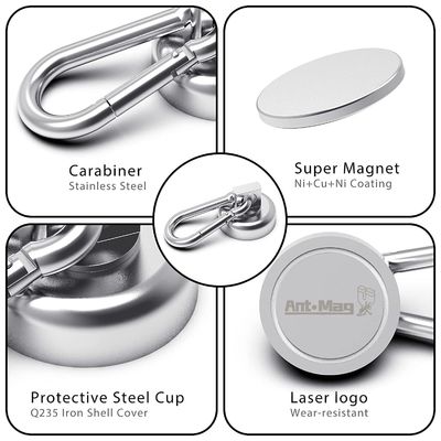 Neodymium Round Magnetic Snap Hook avec porte-clés en carabiner et tolérance élevée ±1 mm
