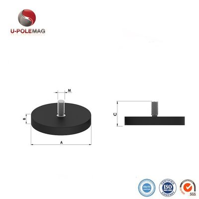 D88x8mm Base magnétique en caoutchouc recouverte de caoutchouc rond avec fil extérieur 45kg Force de traction Forme ronde