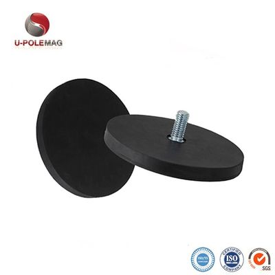 D88x8mm Base magnétique en caoutchouc recouverte de caoutchouc rond avec fil extérieur 45kg Force de traction Forme ronde