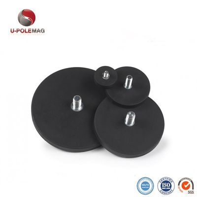 D88x8mm Base magnétique en caoutchouc recouverte de caoutchouc rond avec fil extérieur 45kg Force de traction Forme ronde
