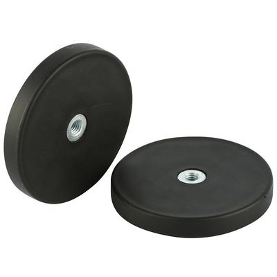 Magnéte ronde en néodyme D22x6mm avec M4 Grippeuse à fil femelle plate et surface en caoutchouc