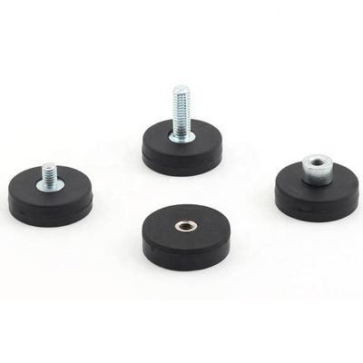 Magnéte ronde en néodyme D22x6mm avec M4 Grippeuse à fil femelle plate et surface en caoutchouc