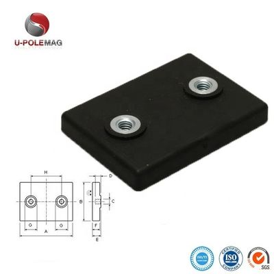 Magnets rectangulaires en néodyme recouverts de caoutchouc POT personnalisé avec deux trous pleine force sur demande