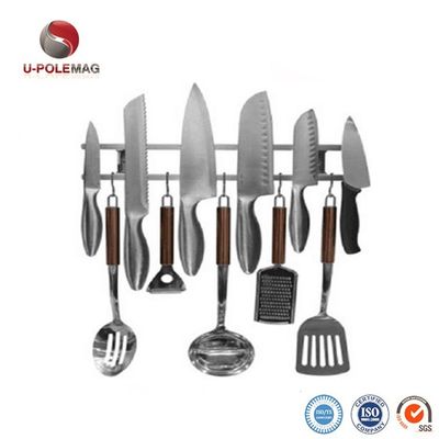 18 pouces tubes carrés en acier inoxydable bande de couteau magnétique avec 6 crochets pour l' ustensile de cuisine porte-outil organisateur