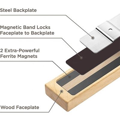 Éco-friendly 16 pouces magnétique couteau bande de caoutchouc bois Magnéte de cuisine Porteur pour mur