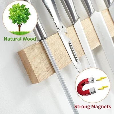 Éco-friendly 16 pouces magnétique couteau bande de caoutchouc bois Magnéte de cuisine Porteur pour mur