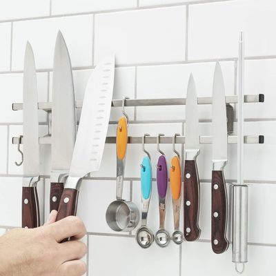 Moderne Cuisine Bloc Tube en acier inoxydable Magnétique porte-couteau avec crochet