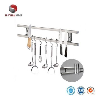 304 acier inoxydable Magnétique Rack de barre de couteau avec 6 crochets et ferrite type 10 pouces